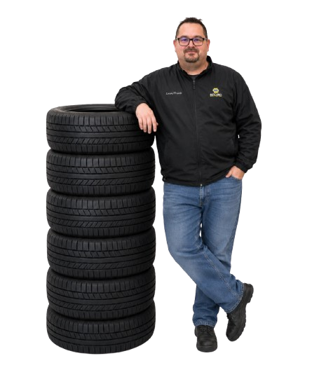 Blue Mountain AutoPro technician with Goodyear tires
